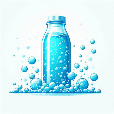 Blue water bottle with bubbles on white background. Vector illustration for your designのイラスト素材