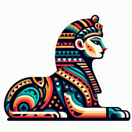 Egyptian lion with ornate pattern. Vector illustration for your designのイラスト素材