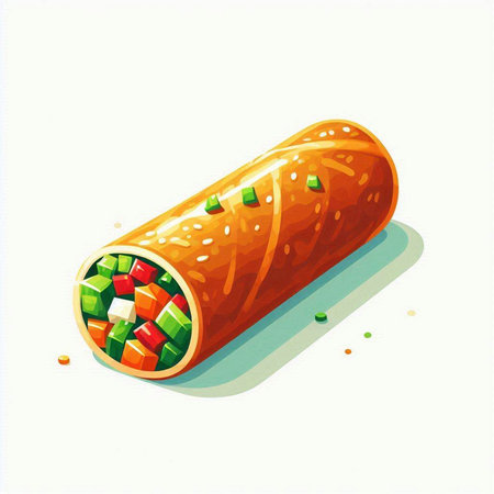 Illustration of a roll with meat and vegetables on a white background