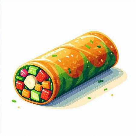 Illustration of a roll with meat and vegetables on a white background