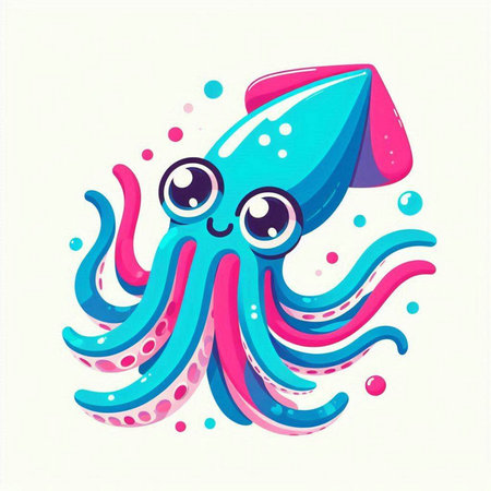 Cute cartoon octopus on a white background. Vector illustration.のイラスト素材