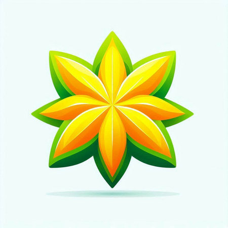 illustration of green and orange star flower icon on white background.のイラスト素材