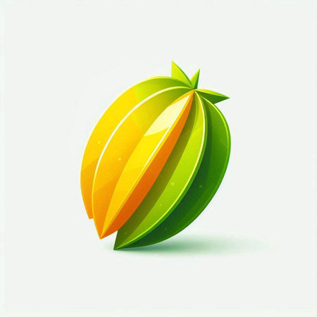 Green and yellow 3d glossy carambola icon, vector illustrationのイラスト素材