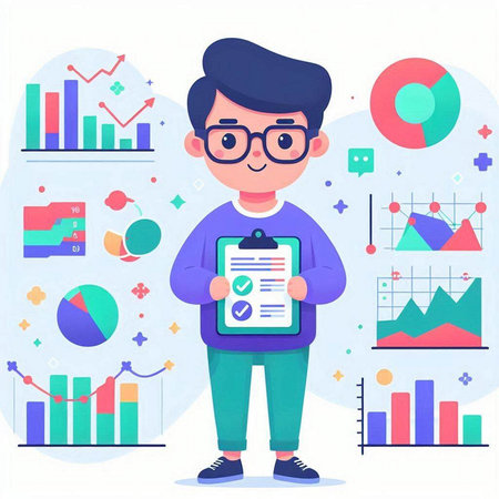 Businessman showing business report. Vector illustration in a flat style.のイラスト素材