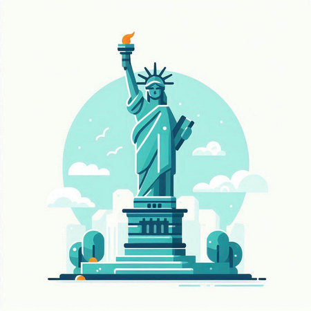 Statue of Liberty in New York City. Flat style vector illustration.のイラスト素材