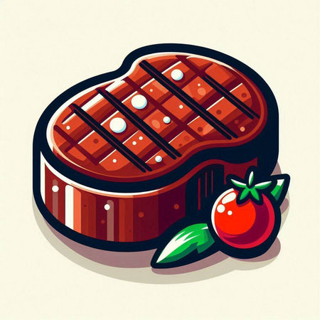 Steak with tomato. Vector illustration of a piece of meat.のイラスト素材