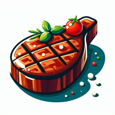Illustration of a piece of cake with cherry and mint on a white backgroundのイラスト素材