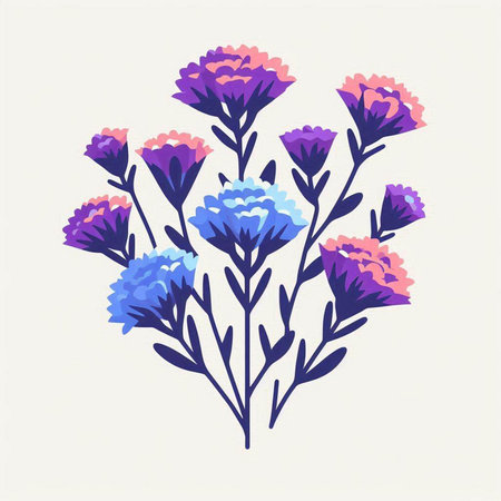 vector illustration of a bouquet of blue and purple cornflowersのイラスト素材