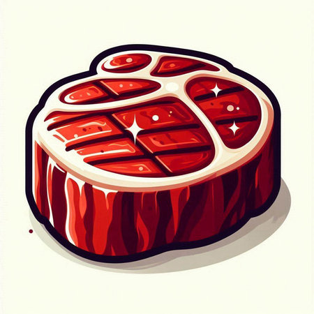 Illustration of a red meat piece isolated on a white background.のイラスト素材