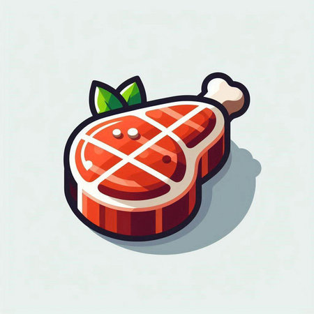 Steak icon with shadow. Vector illustration of a piece of meat.のイラスト素材