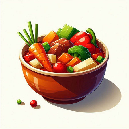 Vegetable salad in a bowl. Vegetarian food. Vector illustration.のイラスト素材