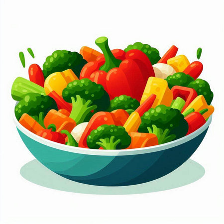 Vegetable salad in a bowl on a white background. Vector illustration.のイラスト素材