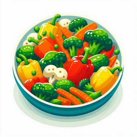 Vegetable salad in a bowl. Vector illustration in cartoon style.のイラスト素材