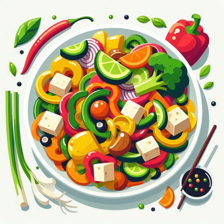 Vegetables on a plate. Healthy food. Vector illustration.のイラスト素材