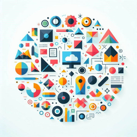 Abstract geometric shapes in the form of a circle. Vector illustration.のイラスト素材