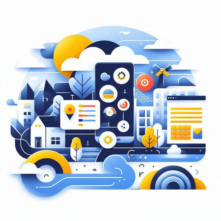 Smart city concept. Smart phone with application icons. Vector illustration.のイラスト素材