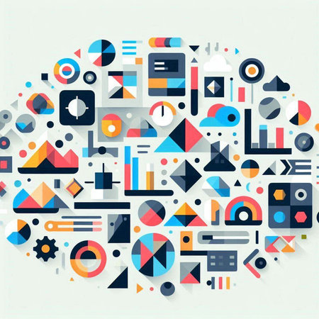 Abstract geometric background with circles, rectangles and other elements. Vector illustration.のイラスト素材