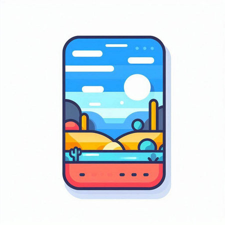 Smartphone with panoramic view of the sea. Colorful flat vector illustration.のイラスト素材