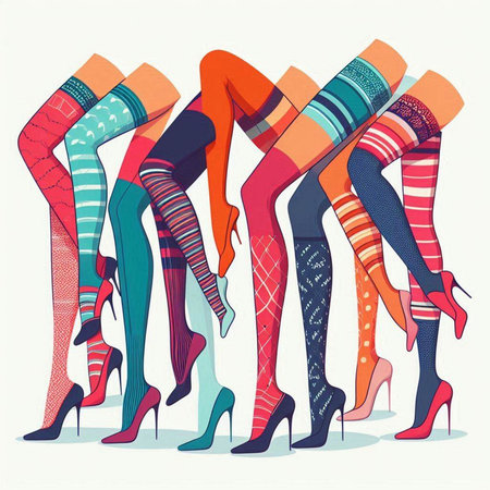 Women's legs in colorful stockings and high heels. Vector illustration.のイラスト素材