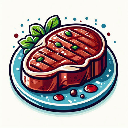 Steak. Vector illustration of a piece of meat on a plate.のイラスト素材