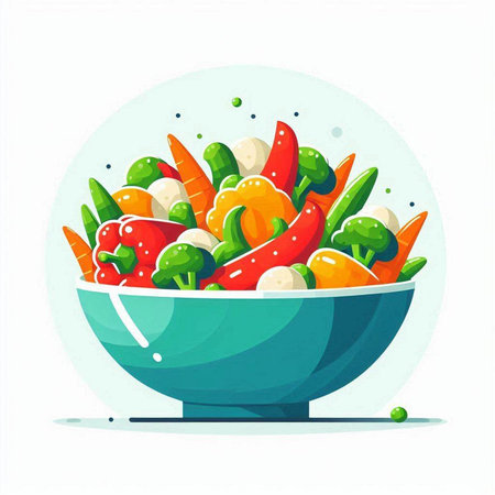 Vegetable salad in a bowl. Healthy food. Vector illustration.のイラスト素材