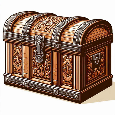 Treasure chest on a white background. 3D illustration. Vintage style.のイラスト素材