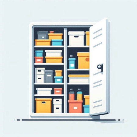 Illustration of a cabinet with books and folders. Vector illustration.