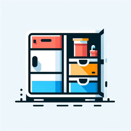 Modern flat design vector illustration concept of kitchen cabinet. Colorful thin line icon.のイラスト素材