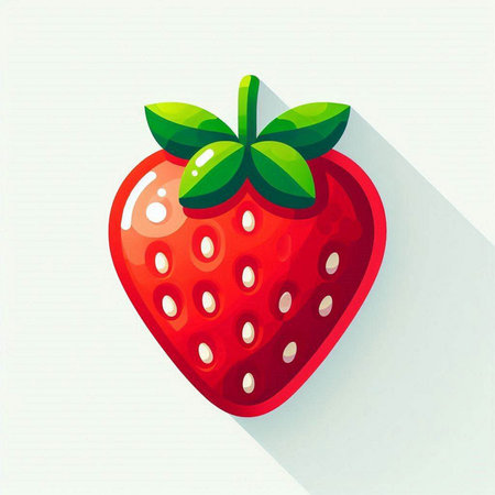 Strawberry with long shadow on white background. Vector illustration.のイラスト素材