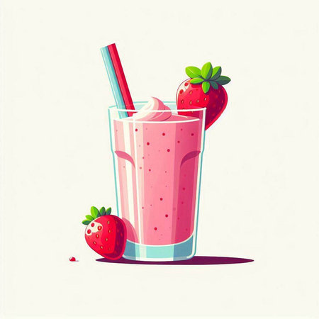 Strawberry milkshake in a glass. Vector illustration.のイラスト素材