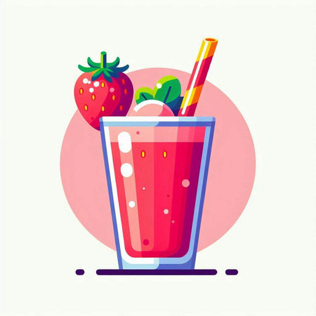 Strawberry smoothie in a glass with straw. Vector illustration.のイラスト素材