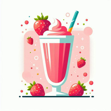 Strawberry milkshake with whipped cream. Vector illustration.のイラスト素材