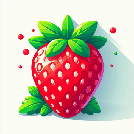 Strawberry with green leaves on white background. Vector illustration.のイラスト素材
