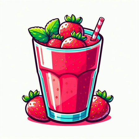 Strawberry smoothie in a glass with a straw. Vector illustration.のイラスト素材