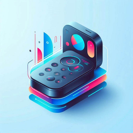 Isometric phone with a blue background. 3d vector illustration.