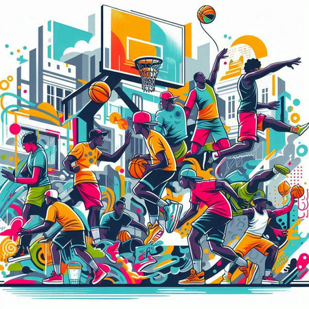 Basketball players. Streetball vector illustration. Sport background. Vector illustration.のイラスト素材