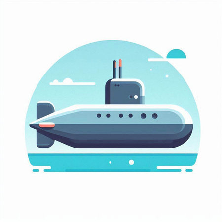 Submarine in the sea. Vector illustration in flat cartoon style.のイラスト素材