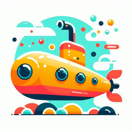 Cartoon submarine. Vector illustration in flat style on white background.のイラスト素材