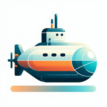 Submarine, vector illustration, isolated on white background. Flat style.のイラスト素材
