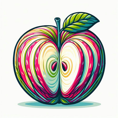 Illustration of apple with colorful pattern on white background, vector illustrationのイラスト素材