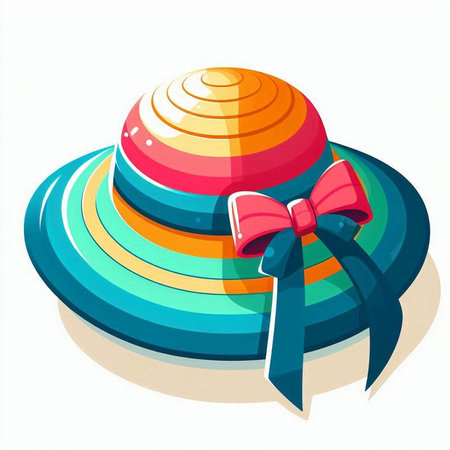 Colorful summer hat with ribbon isolated on white background. Vector illustration.のイラスト素材