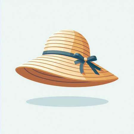 Summer hat with a bow. Vector illustration of a straw hat.のイラスト素材