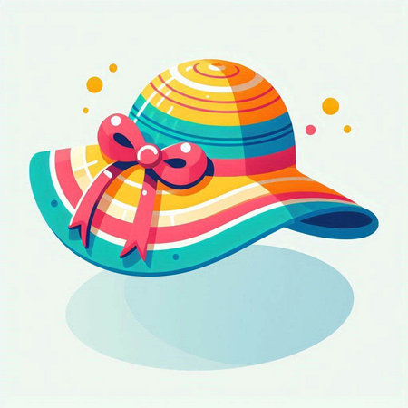 Colorful summer hat with bow on white background. Vector illustration.のイラスト素材