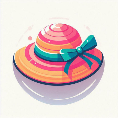 Colorful hat with bow on white background. Vector illustration in flat style.のイラスト素材