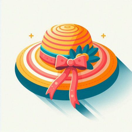 Straw hat with a bow. Vector illustration in retro style.のイラスト素材