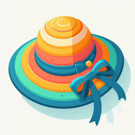 Illustration of a summer hat with a ribbon on a white backgroundのイラスト素材