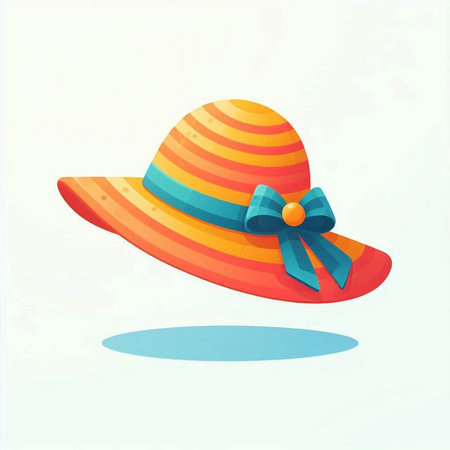 Illustration of a summer hat with a bow on a white backgroundのイラスト素材