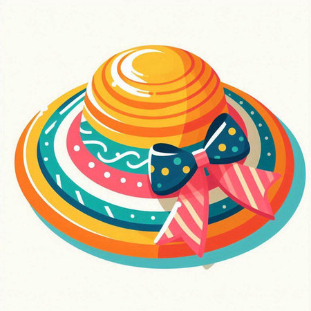Illustration of a straw hat with a bow. Vector illustration.のイラスト素材