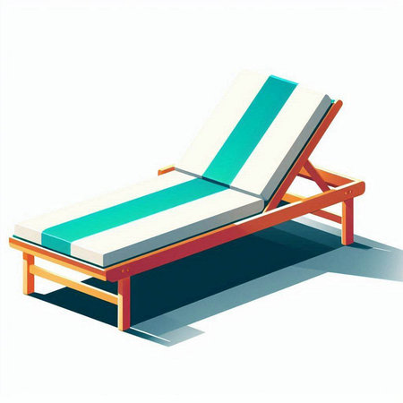 Wooden deck chair isolated on a white background. Vector illustration.のイラスト素材