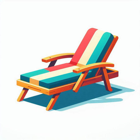 Illustration of a deck chair on a white background with shadow.のイラスト素材